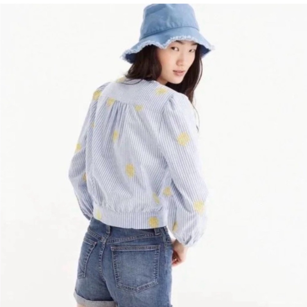 J Crew Womens Blue & White Striped WrapEmbroidered Pineapple Top Bluse Sz L(k11) - Picture 3 of 15
